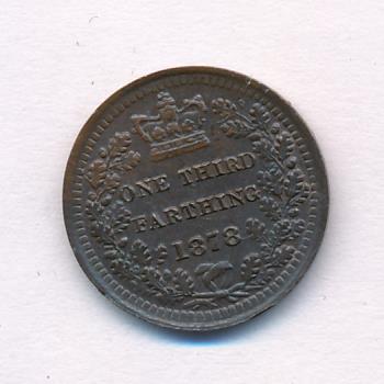 Великобритания ⅓ фартинга, 1878 (1/3 фартинга. Великобритания 1878)