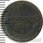 Ганновер 1 пфенниг, 1859 (1 пфеннинг. Ганновер. Германия 1859г. B. Cu.)