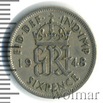 Великобритания 6 пенсов, 1948 (6 пенсов. Великобритания 1948г. Cu-Ni.)
