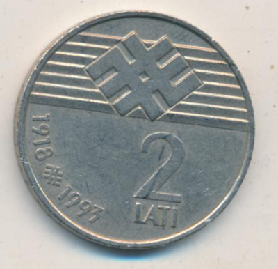 Латвия 2 лата, 1993 (2 лата. Латвия 1993)