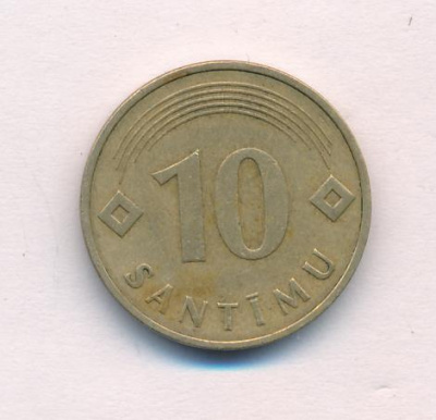 Латвия 10 сантимов, 1992 (10 сантимов. Латвия 1992)