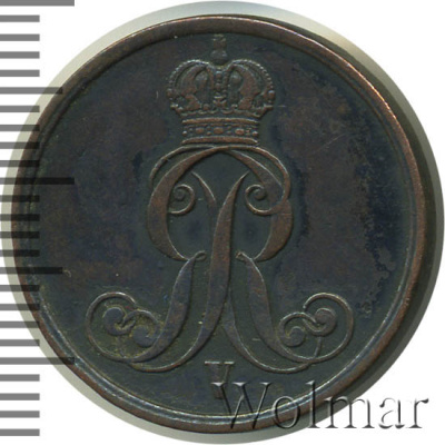 Ганновер 2 пфеннига, 1853 (2 пфеннига. Ганновер. Германия 1853г. Cu.)