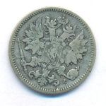 25 пенни 1890 г. L. Для Финляндии (Александр III). (25 пенни. 1890)