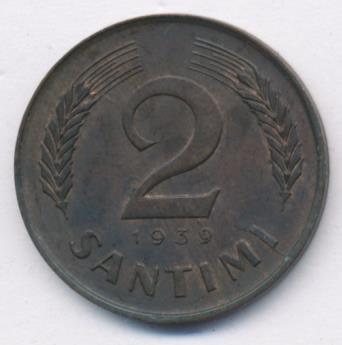 Латвия 2 сантима, 1939 (2 сантима. Латвия. 1939)