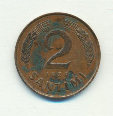 Латвия 2 сантима, 1939 (2 сантим. Латвия 1939)