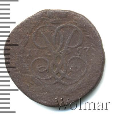 Денга 1757 г. Елизавета I. Тиражная монета (Денга 1757г. Cu. Петров - 0,5 рублей.)