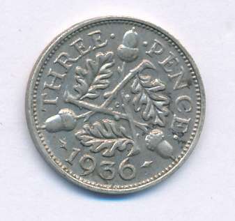Великобритания 3 пенса, 1936 (3 пенса. Великобритания 1936)