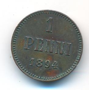 1 пенни 1894 г. Для Финляндии (Александр III). (1 пенни. 1894)