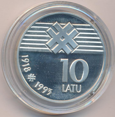 Латвия 10 латов, 1993 (10 лат. Латвия. 75 лет Латвийской республике 1993)