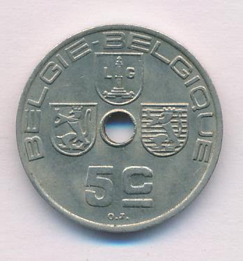 Бельгия 5 сантимов, 1940 (5 сантимов Бельгия 1940)