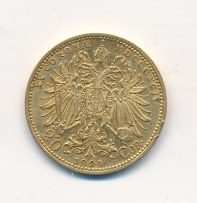Австрия 20 крон, 1894 (20 крон. Австрия. М - 6,765г 1894)