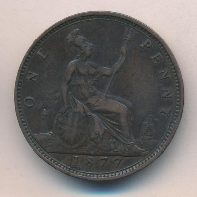 Великобритания 1 пенни, 1877 (1 пенни. Великобритания. 1877)