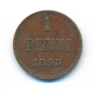 1 пенни 1893 г. Для Финляндии (Александр III). (1 пенни. 1893)