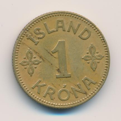 Исландия 1 крона, 1929 (1 крона. Исландия. 1929)