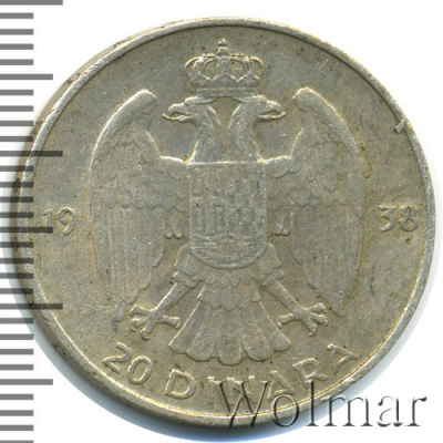 Югославия 20 динаров, 1938 (20 динар. Югославия 1938г. Ag.)