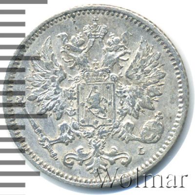 25 пенни 1890 г. L. Для Финляндии (Александр III). (25 пенни. Финляндия 1890г. L. Ag.)