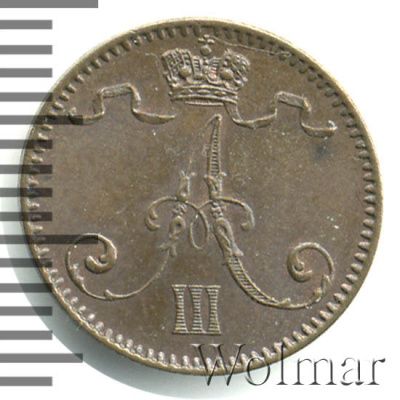 1 пенни 1893 г. Для Финляндии (Александр III). (1 пенни. Финляндия 1893г. Cu.)
