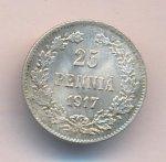 25 пенни 1917 г. S. Для Финляндии (Николай II). Гербовый орел без корон (25 пенни 1917)