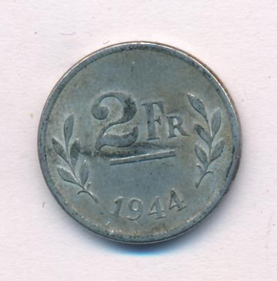 Бельгия 2 франка, 1944 (2 франка. Бельгия 1944)