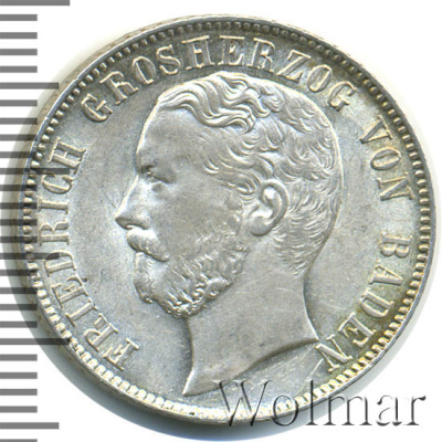 Бавария ½ гульдена, 1869 (1/2 гульдена. Германия. Баден 1869г. Ag.)