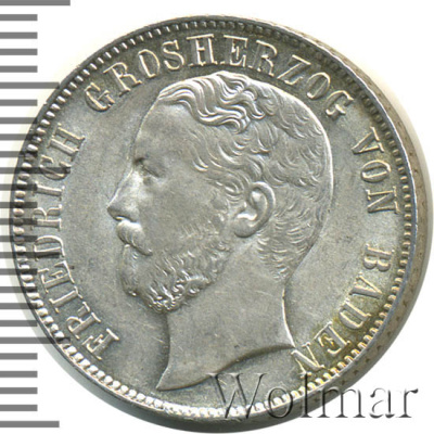Бавария ½ гульдена, 1869 (1/2 гульдена. Германия. Баден 1869г. Ag.)