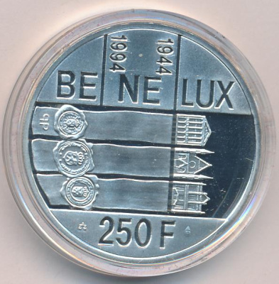 Бельгия 250 франков, 1994 (250 франков. Бельгия. 50 лет договору Бенилюкс. Коробка. 1994)