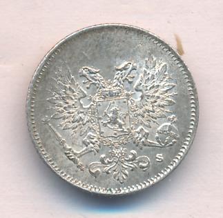 25 пенни 1917 г. S. Для Финляндии (Николай II). Гербовый орел без корон (25 пенни. 1917)