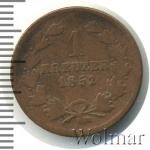Баден 1 крейцер, 1852 (1 крейцер. Баден. Германия 1852г. Cu.)