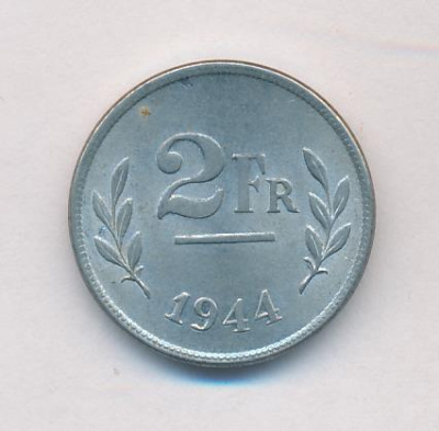 Бельгия 2 франка, 1944 (2 франка Бельгия. 1944)