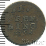 Бавария 1 пфенниг, 1795 (1 пфенниг. Бавария. Германия 1795г. Cu.)
