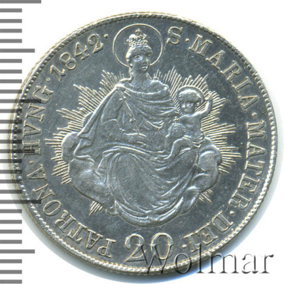 Венгрия 20 крейцеров, 1842 (20 крейцеров. Венгрия 1842г. В. Ag.)