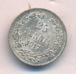 25 пенни 1917 г. S. Для Финляндии (Николай II). Гербовый орел без корон (25 пенни. 1917)
