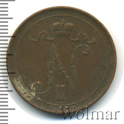 10 пенни 1917 г. Для Финляндии (Николай II). С вензелем Николая II (10 пенни. Финляндия 1917г. Cu.)