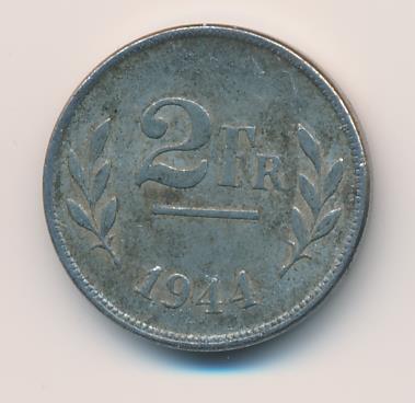 Бельгия 2 франка, 1944 (2 франка. Бельгия 1944)