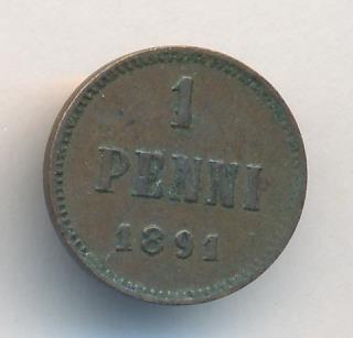 1 пенни 1891 г. Для Финляндии (Александр III). (1 пенни. 1891)