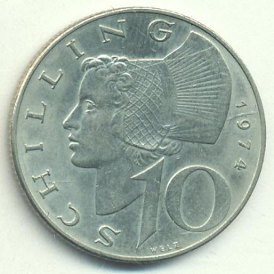 Австрия 10 шиллингов, 1974 (10 шиллингов. Австрия 1974)