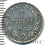 1 марка 1892 г. L. Для Финляндии (Александр III). (1 марка. Финляндия 1892г. L. Ag.)