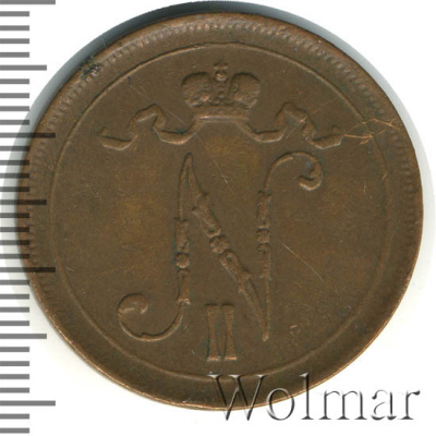 10 пенни 1917 г. Для Финляндии (Николай II). С вензелем Николая II (10 пенни. Финляндия 1917г. Cu.)