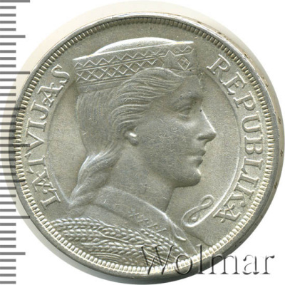 Латвия 5 латов, 1929 (5 лат. Латвия 1929г. Ag.)