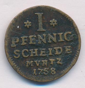 Бавария 1 пфенниг, 1758 (1 пфенниг. Ангальт 1758)