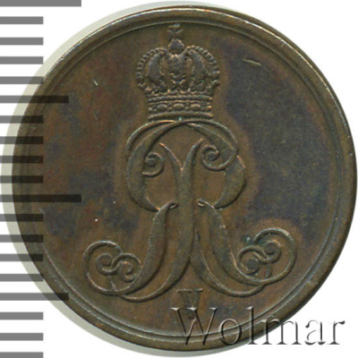 Ганновер 1 пфенниг, 1861 (1 пфеннинг. Ганновер. Германия 1861г. B. Cu.)