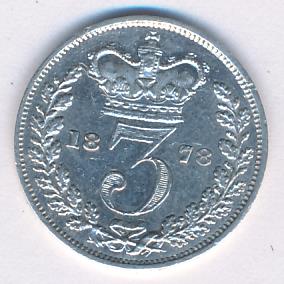 Великобритания 3 пенса, 1878 (3 пенса. Великобритания 1878)