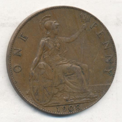 Великобритания 1 пенни, 1908 (1 пенни. Великобритания. 1908)