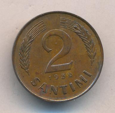 Латвия 2 сантима, 1939 (2 сантима. Латвия. 1939)