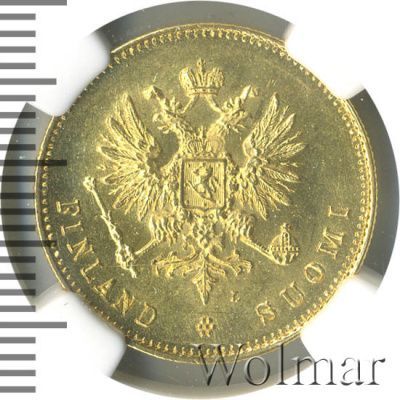 20 марок 1891 г. L. Для Финляндии (Александр III). (20 марок. Финляндия 1891г. L. Au. R)