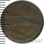Ганновер 1 пфенниг, 1860 (1 пфеннинг. Ганновер. Германия 1860г. B. Cu.)