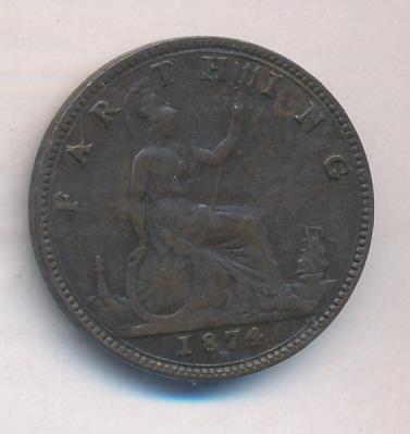 Великобритания 1 фартинг, 1874 (1 фартинг. Великобритания. 1874)