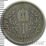 Австрия 1 крона, 1893 (1 крона. Австрия 1893г. Ag.)