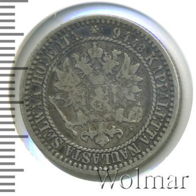 1 марка 1866 г. S. Для Финляндии (Александр II). (1 марка. Финляндия 1866г. S. Ag.)