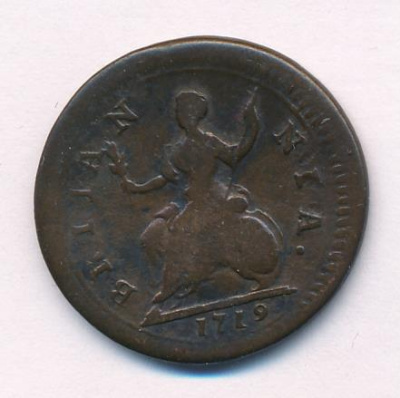 Великобритания 1 фартинг, 1719 (1 фартинг. Великобритания 1719)
